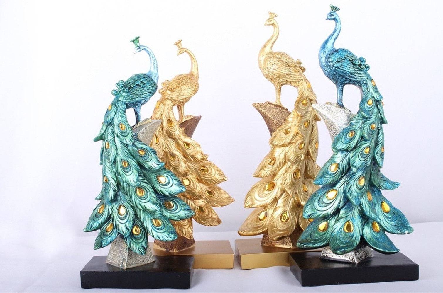 Resin Crafts Creative Fashion Gold Blue Peacock Ornament Wine Cabinet Living Room Home Decoration Gift - TheWellBeing4All