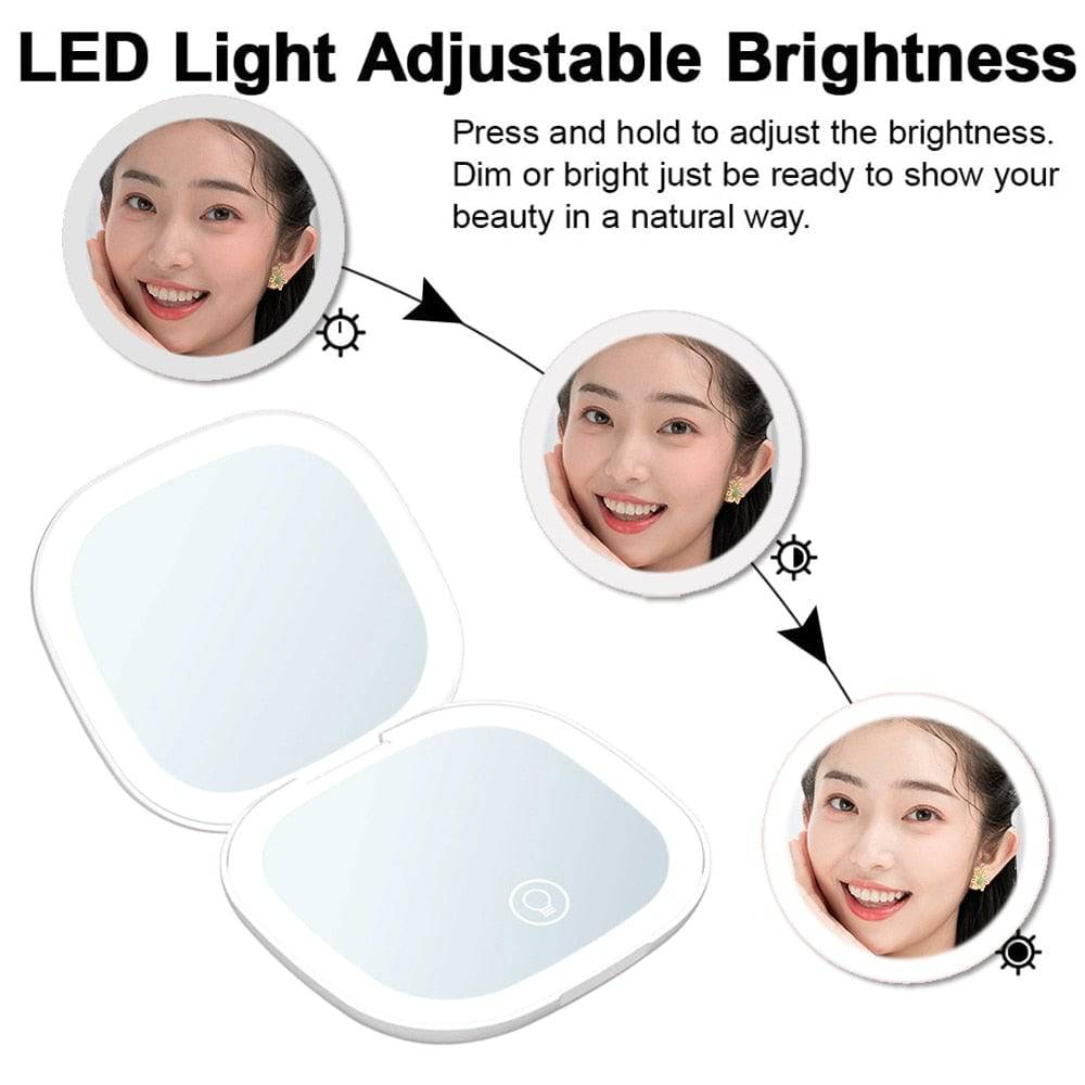 Mini Compact Led Makeup Mirror With Light 5X Magnifying - TheWellBeing4All