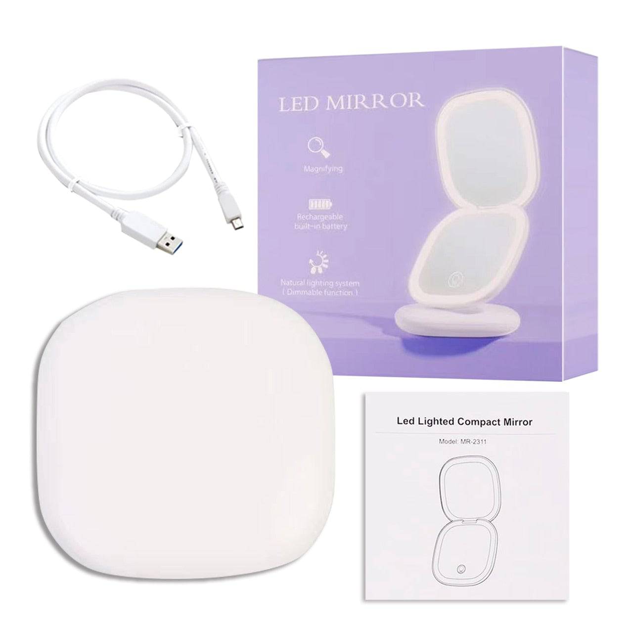 Mini Compact Led Makeup Mirror With Light 5X Magnifying - TheWellBeing4All