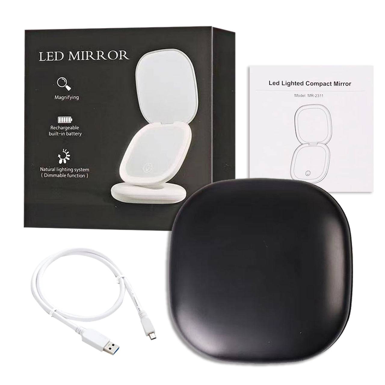 Mini Compact Led Makeup Mirror With Light 5X Magnifying - TheWellBeing4All