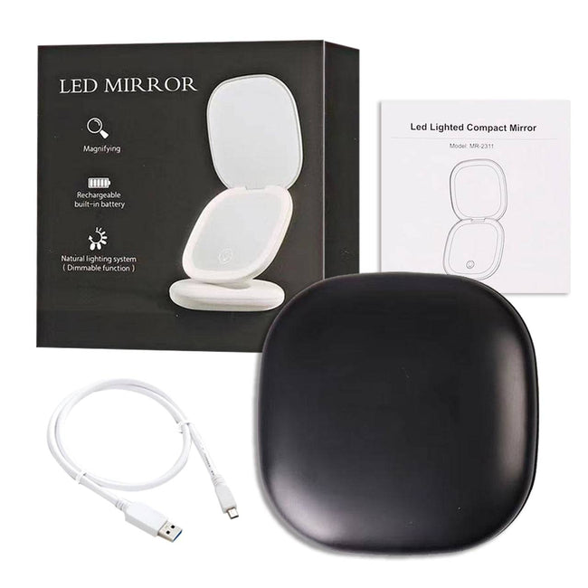 Mini Compact Led Makeup Mirror With Light 5X Magnifying - TheWellBeing4All