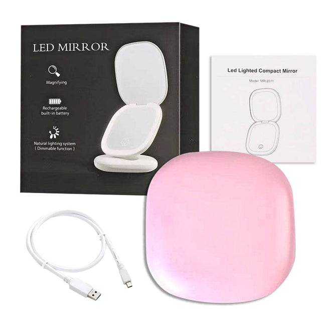 Mini Compact Led Makeup Mirror With Light 5X Magnifying - TheWellBeing4All