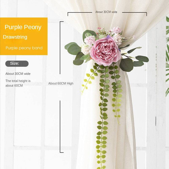 Artificial Flowers Curtains Lace-up Pastoral High-End Window Screen Tie-up Peony Rose Decoration - TheWellBeing4All