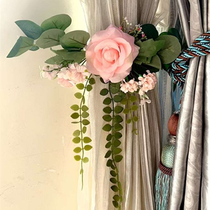 Artificial Flowers Curtains Lace-up Pastoral High-End Window Screen Tie-up Peony Rose Decoration - TheWellBeing4All