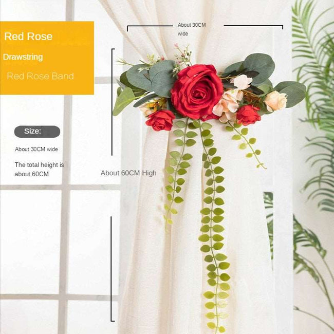 Artificial Flowers Curtains Lace-up Pastoral High-End Window Screen Tie-up Peony Rose Decoration - TheWellBeing4All