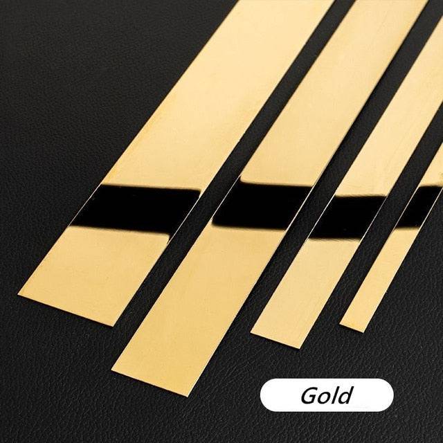 Roll Gold Wall Sticker Stainless Steel Flat Decorative Lines Titanium Wall Ceiling Edge Strip Mirror - TheWellBeing4All