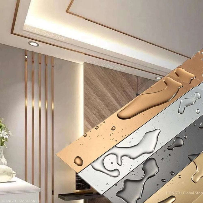 Roll Gold Wall Sticker Stainless Steel Flat Decorative Lines Titanium Wall Ceiling Edge Strip Mirror - TheWellBeing4All