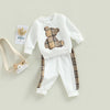 Baby Long Sleeve Plaid Bear Pattern Tops Sweatshirt Pants Outfits Tracksuits - TheWellBeing4All