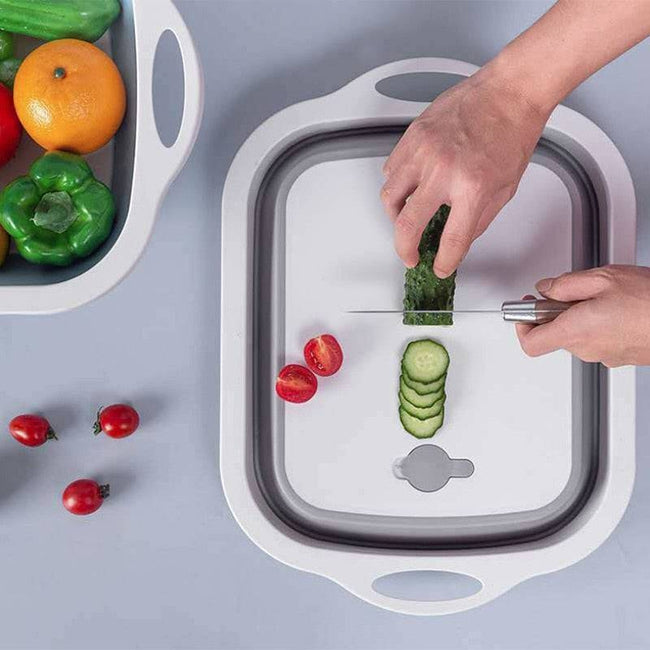 Multifunction Collapsible Cutting Board Dish Tub 3 In1 Folding Sink Drain Basket Outdoor Camp Portable Draining Basket - TheWellBeing4All