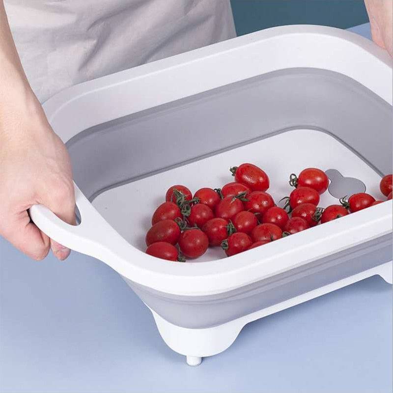 Multifunction Collapsible Cutting Board Dish Tub 3 In1 Folding Sink Drain Basket Outdoor Camp Portable Draining Basket - TheWellBeing4All