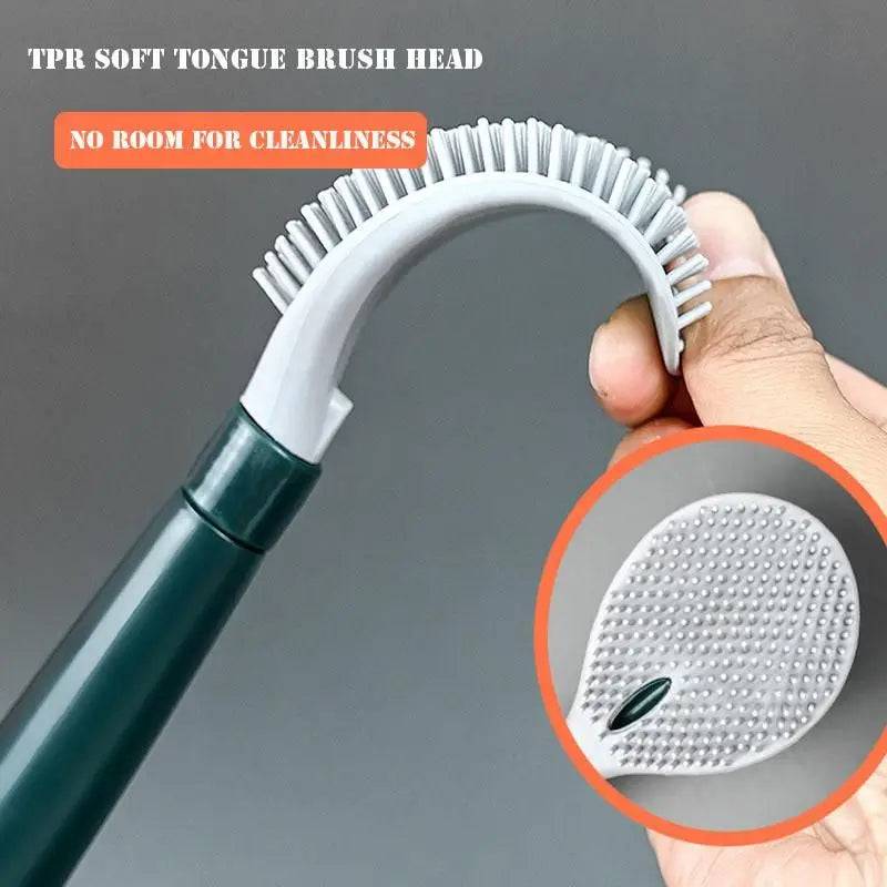 Silicone Toilet Brushes With Holder Set Wall-Mounted Long Handled Toilet Cleaning Brush Modern Hygienic - TheWellBeing4All