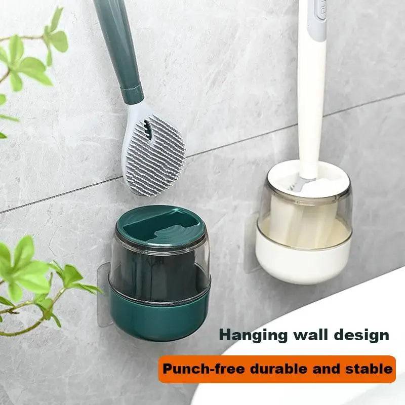 Silicone Toilet Brushes With Holder Set Wall-Mounted Long Handled Toilet Cleaning Brush Modern Hygienic - TheWellBeing4All