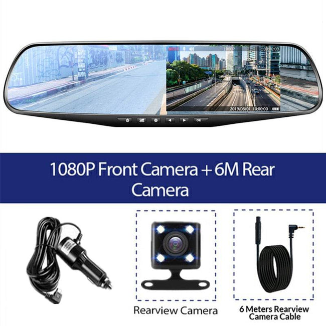 Driving Recorder Car DVR Rearview Mirror Dual Lens Car Recorder 1080P IPS Front and Rear Camera Registrar Black Box - TheWellBeing4All