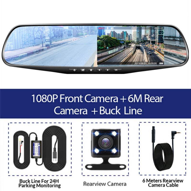 Driving Recorder Car DVR Rearview Mirror Dual Lens Car Recorder 1080P IPS Front and Rear Camera Registrar Black Box - TheWellBeing4All