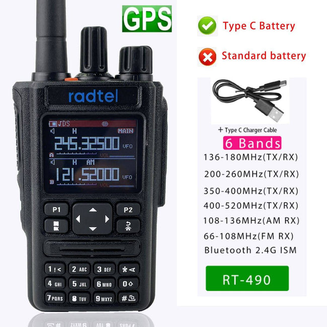 Radtel RT-490 (GPS Blutooth Option) Amateur Ham Two Way Radio 256CH Air Band Walkie Talkie  VOX SOS LCD Police Scanner Aviation - TheWellBeing4All