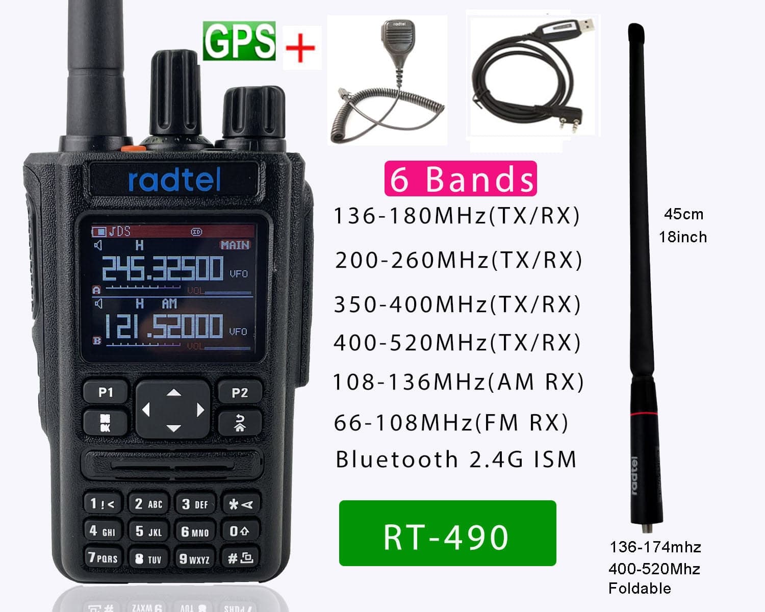 Radtel RT-490 (GPS Blutooth Option) Amateur Ham Two Way Radio 256CH Air Band Walkie Talkie  VOX SOS LCD Police Scanner Aviation - TheWellBeing4All