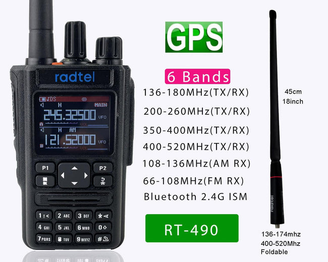 Radtel RT-490 (GPS Blutooth Option) Amateur Ham Two Way Radio 256CH Air Band Walkie Talkie  VOX SOS LCD Police Scanner Aviation - TheWellBeing4All