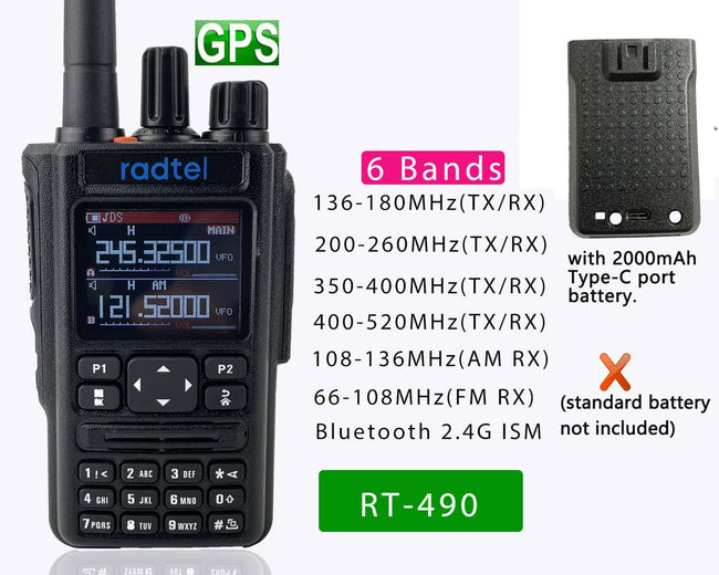 Radtel RT-490 (GPS Blutooth Option) Amateur Ham Two Way Radio 256CH Air Band Walkie Talkie  VOX SOS LCD Police Scanner Aviation - TheWellBeing4All