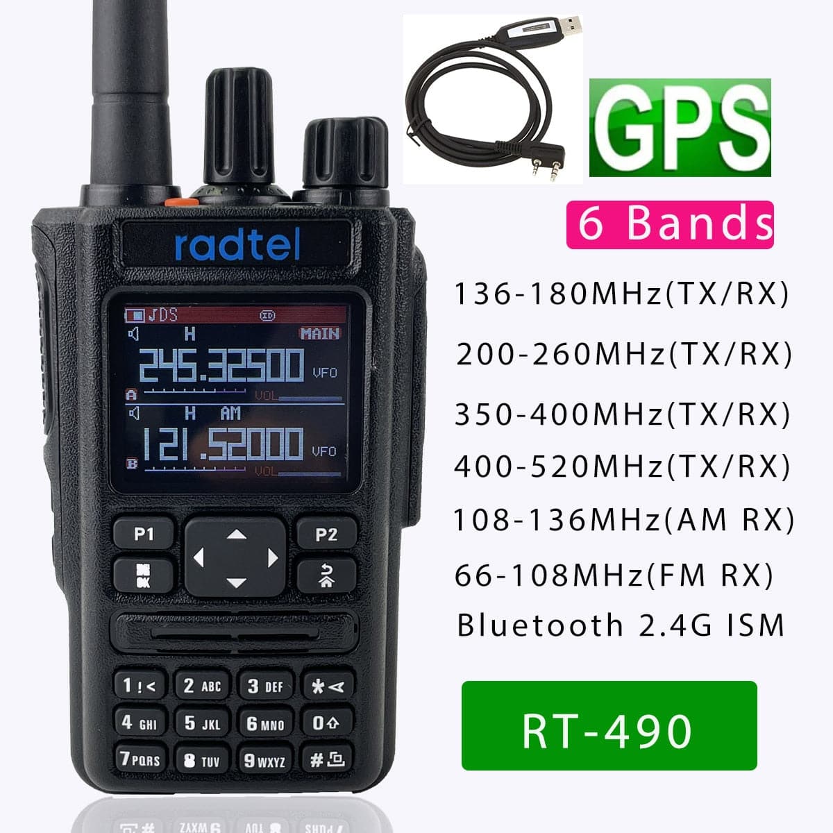 Radtel RT-490 (GPS Blutooth Option) Amateur Ham Two Way Radio 256CH Air Band Walkie Talkie  VOX SOS LCD Police Scanner Aviation - TheWellBeing4All