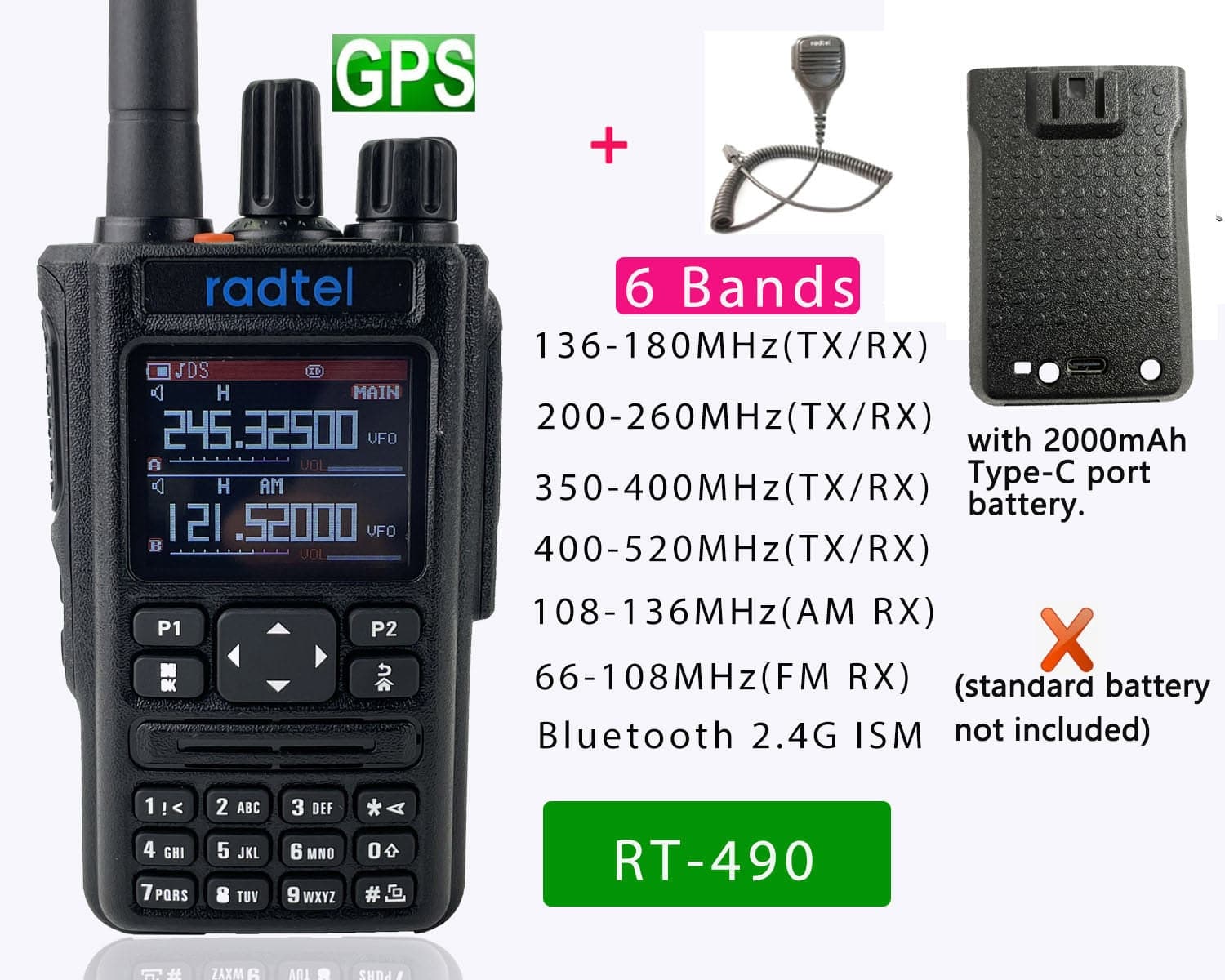 Radtel RT-490 (GPS Blutooth Option) Amateur Ham Two Way Radio 256CH Air Band Walkie Talkie  VOX SOS LCD Police Scanner Aviation - TheWellBeing4All