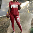 Plus Size 2 Piece Set Woman Tracksuit Casual Pink Letter Print Sexy Sweat Suits Short Sleeve Tee Shirt Top Skinny Pants XXXL - TheWellBeing4All