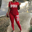 Plus Size 2 Piece Set Woman Tracksuit Casual Pink Letter Print Sexy Sweat Suits Short Sleeve Tee Shirt Top Skinny Pants XXXL - TheWellBeing4All