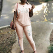 Plus Size 2 Piece Set Woman Tracksuit Casual Pink Letter Print Sexy Sweat Suits Short Sleeve Tee Shirt Top Skinny Pants XXXL - TheWellBeing4All