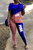 Plus Size 2 Piece Set Woman Tracksuit Casual Pink Letter Print Sexy Sweat Suits Short Sleeve Tee Shirt Top Skinny Pants XXXL - TheWellBeing4All