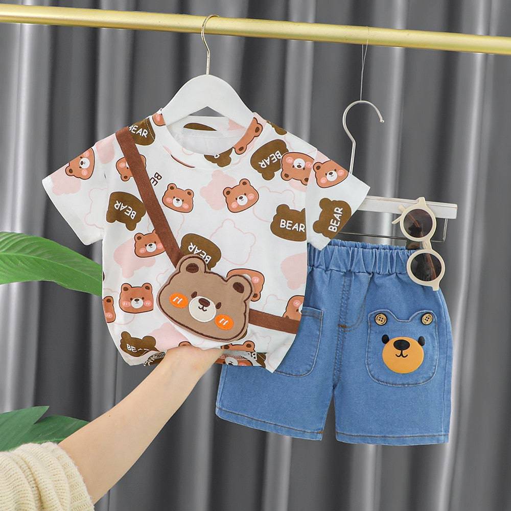 Baby Summer Clothing Set Boy Style Bear Printing Kids Handsome Lovely Infant Child Clothes - TheWellBeing4All