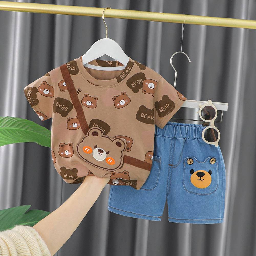 Baby Summer Clothing Set Boy Style Bear Printing Kids Handsome Lovely Infant Child Clothes - TheWellBeing4All