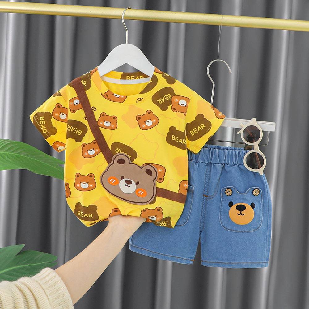 Baby Summer Clothing Set Boy Style Bear Printing Kids Handsome Lovely Infant Child Clothes - TheWellBeing4All