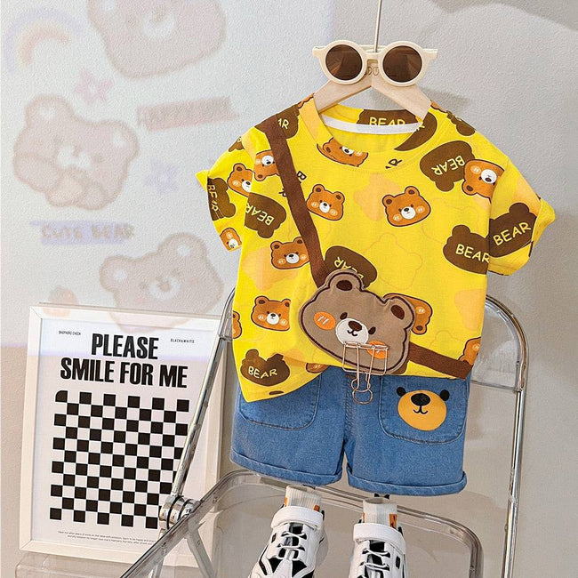 Baby Summer Clothing Set Boy Style Bear Printing Kids Handsome Lovely Infant Child Clothes - TheWellBeing4All