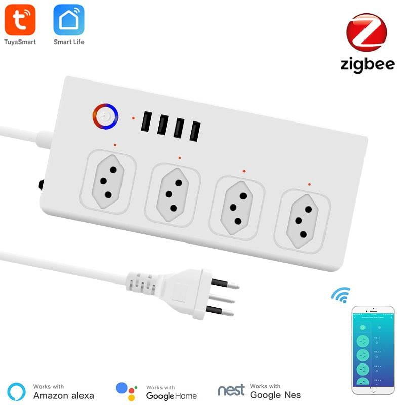 Smart Power Strip, Tuya Zigbee Outlet With 4 Plugs and 4 USB Port, Individual Control,Works With Alexa Google Home - TheWellBeing4All