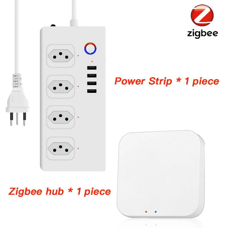 Smart Power Strip, Tuya Zigbee Outlet With 4 Plugs and 4 USB Port, Individual Control,Works With Alexa Google Home - TheWellBeing4All