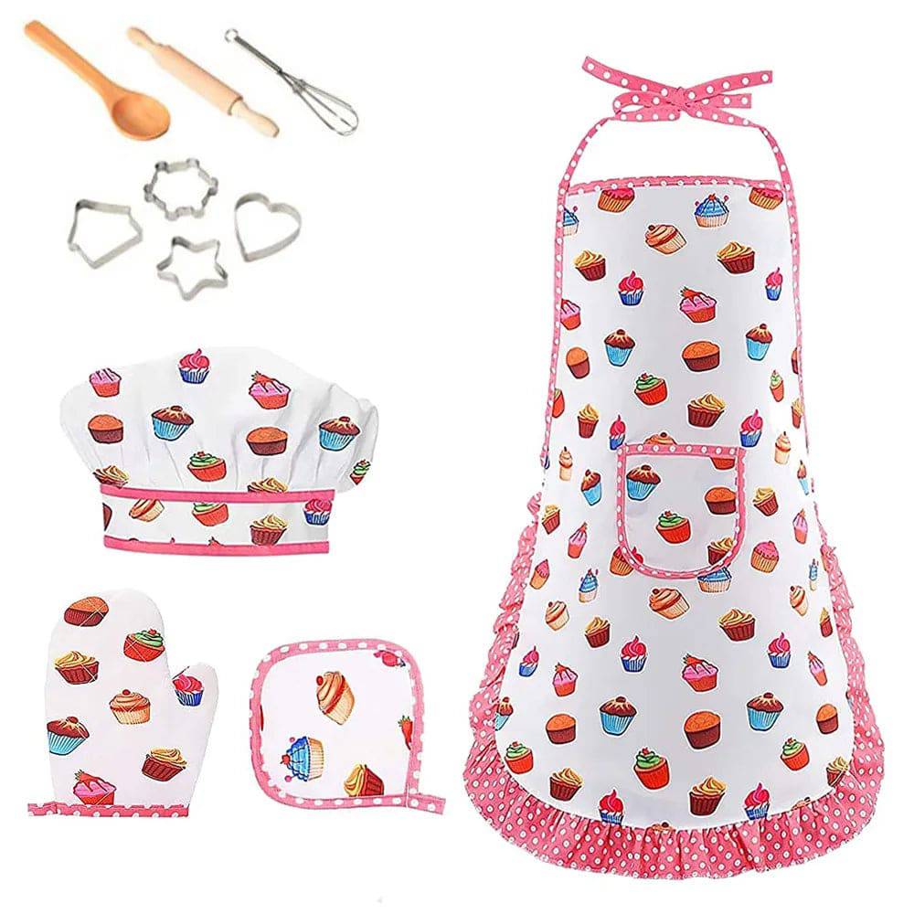 Cooking Apron Gloves Hat Set Pink Easter Halloween Child Chef Kitchen Baking Tool Play House Toys - TheWellBeing4All