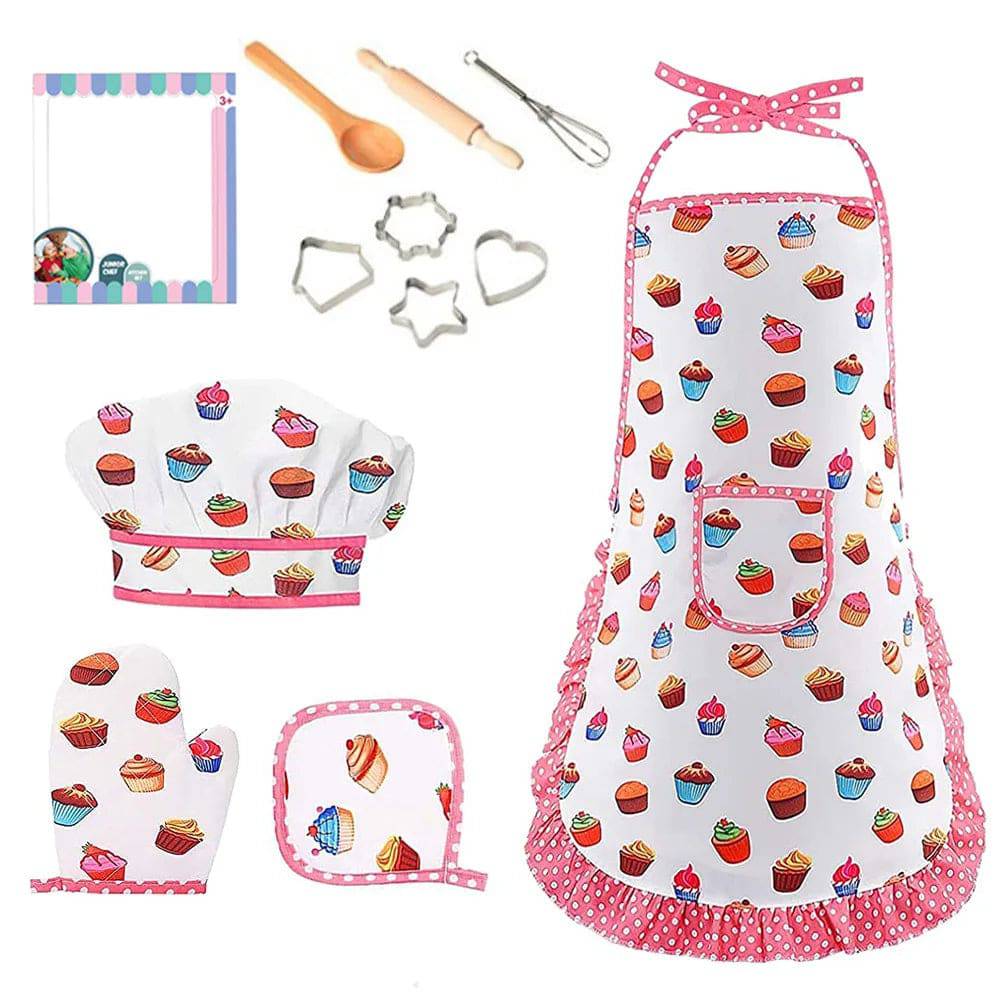 Cooking Apron Gloves Hat Set Pink Easter Halloween Child Chef Kitchen Baking Tool Play House Toys - TheWellBeing4All