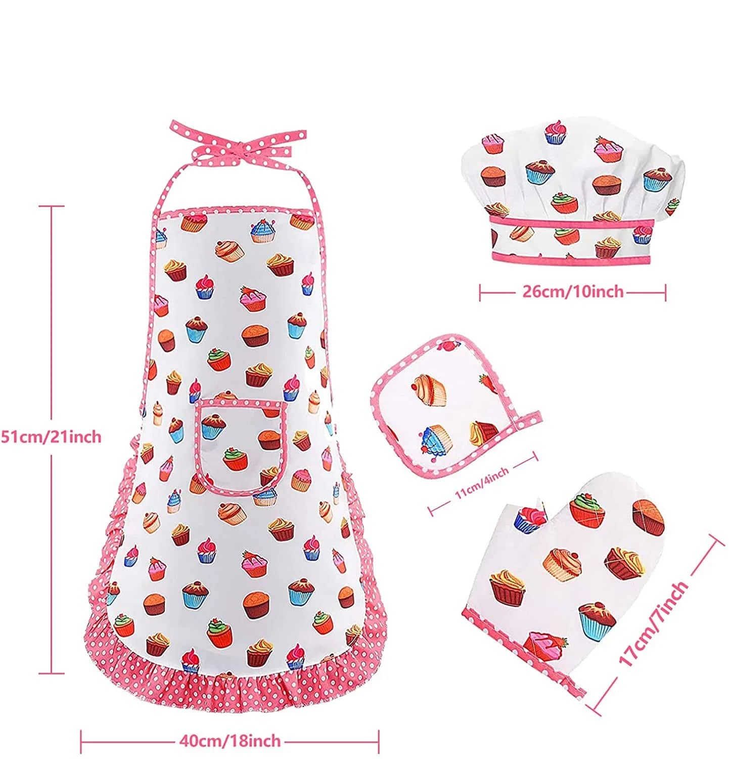 Cooking Apron Gloves Hat Set Pink Easter Halloween Child Chef Kitchen Baking Tool Play House Toys - TheWellBeing4All