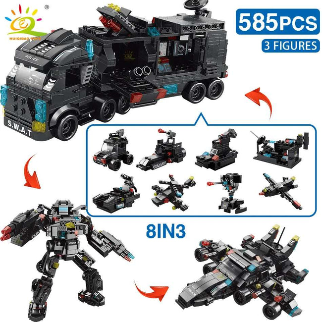 8in1 SWAT Police Command Truck Building Blocks City Helicopter Bricks Kit Educational Toys - TheWellBeing4All