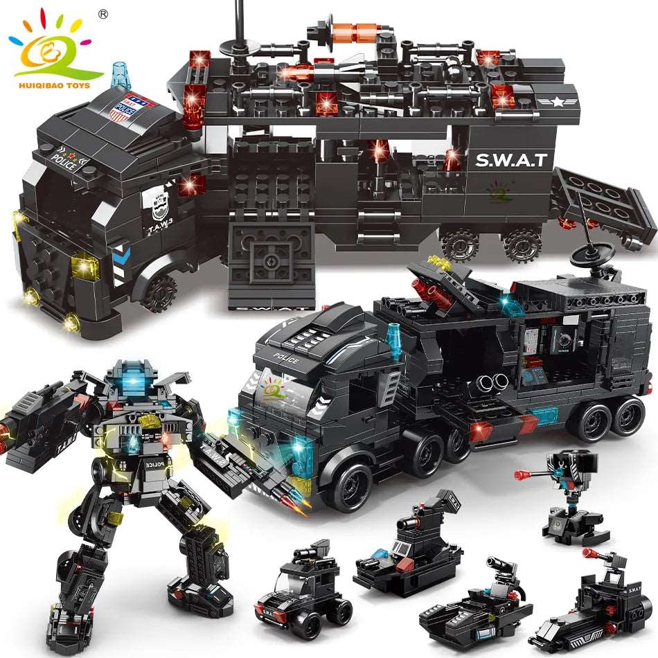 8in1 SWAT Police Command Truck Building Blocks City Helicopter Bricks Kit Educational Toys - TheWellBeing4All