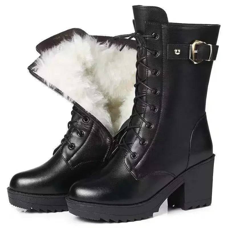 High-Heeled Boots with Thick Wool Lining-Genuine Snow Boots - TheWellBeing4All