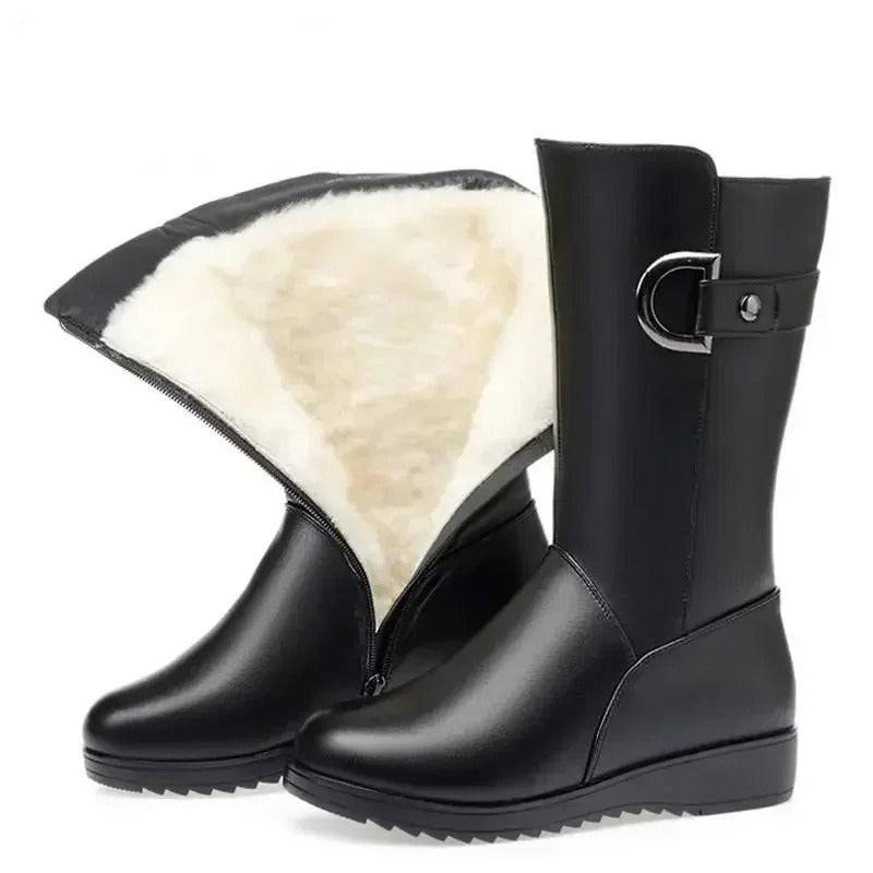 High-Heeled Boots with Thick Wool Lining-Genuine Snow Boots - TheWellBeing4All