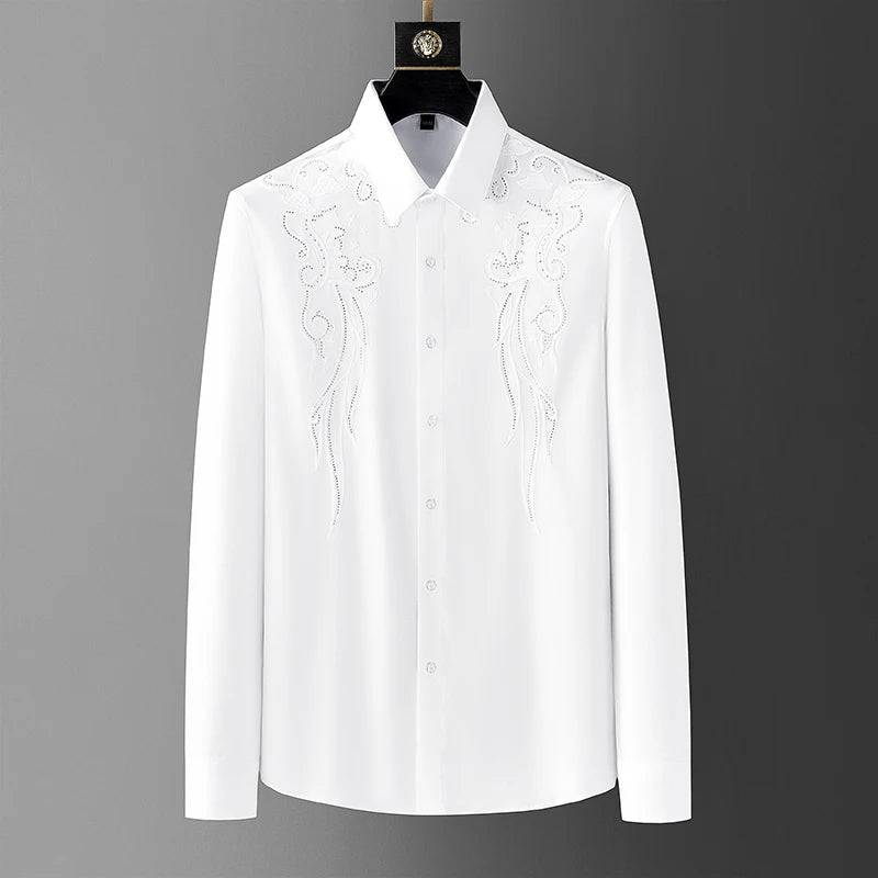 Casual youth silk luxury top diamond long sleeved shirt for men - TheWellBeing4All