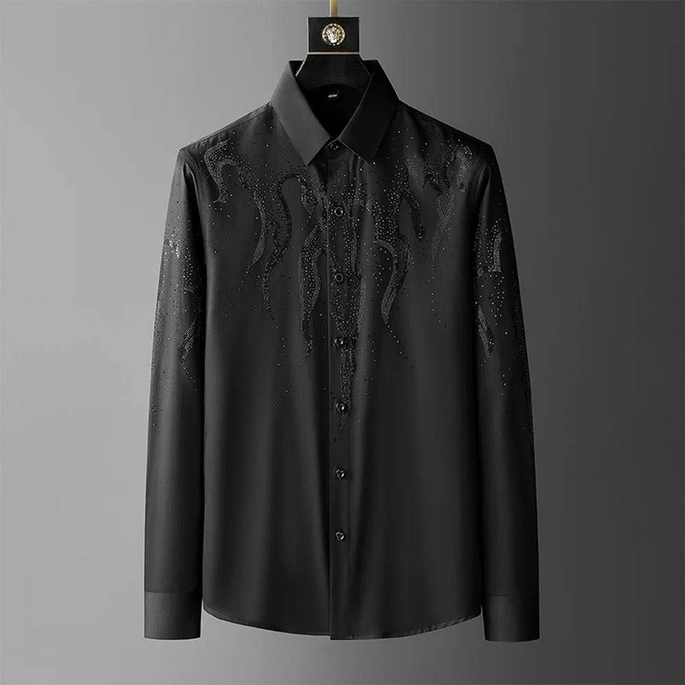 Casual youth silk luxury top diamond long sleeved shirt for men - TheWellBeing4All