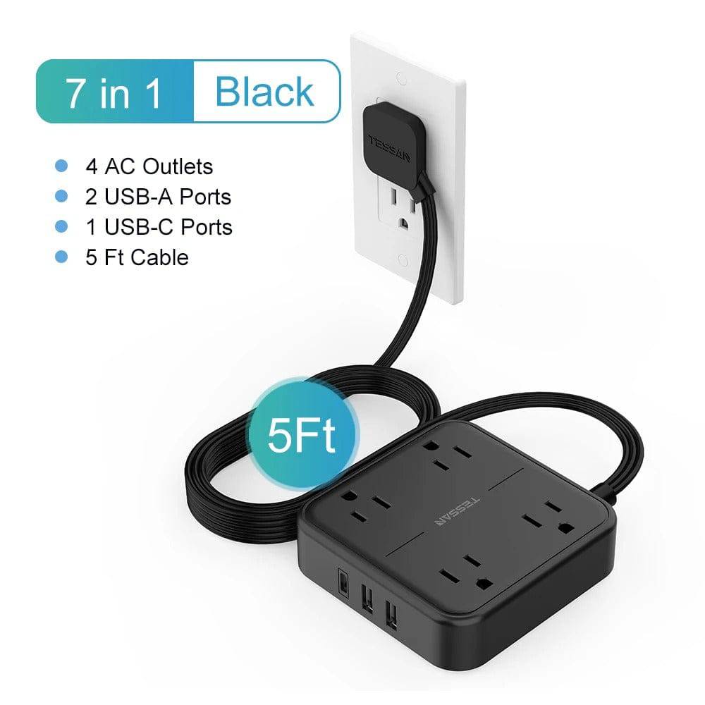 Ultra Thin Flat Extension Cord & Flat Plug Power Strip with USB Ports - TheWellBeing4All