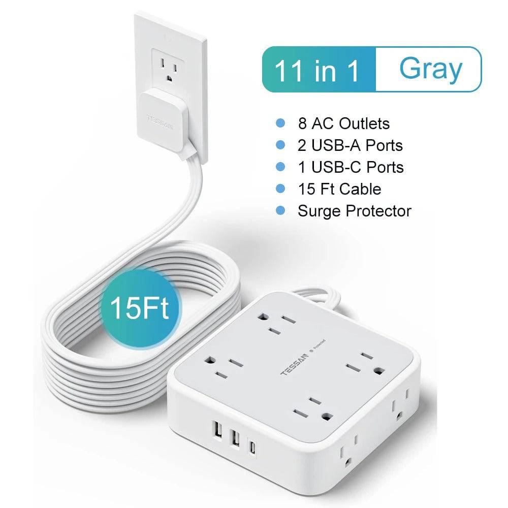 Ultra Thin Flat Extension Cord & Flat Plug Power Strip with USB Ports - TheWellBeing4All