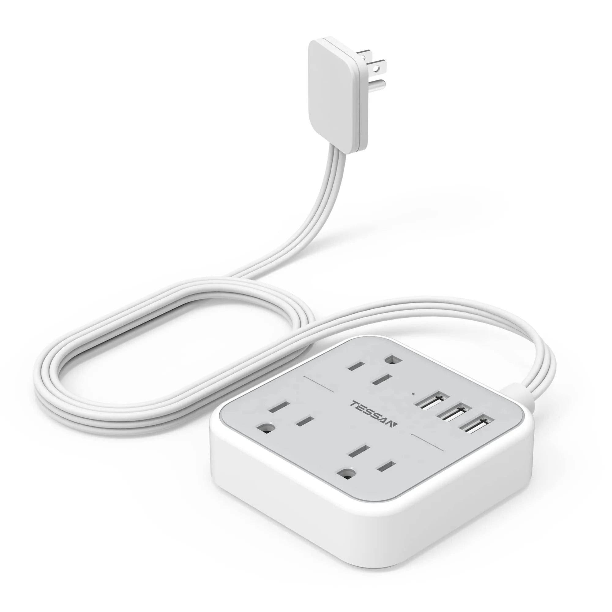 Ultra Thin Flat Extension Cord & Flat Plug Power Strip with USB Ports - TheWellBeing4All