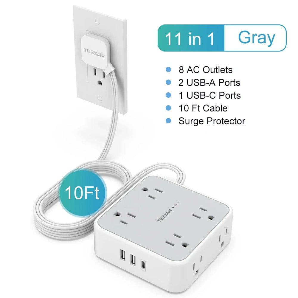 Ultra Thin Flat Extension Cord & Flat Plug Power Strip with USB Ports - TheWellBeing4All