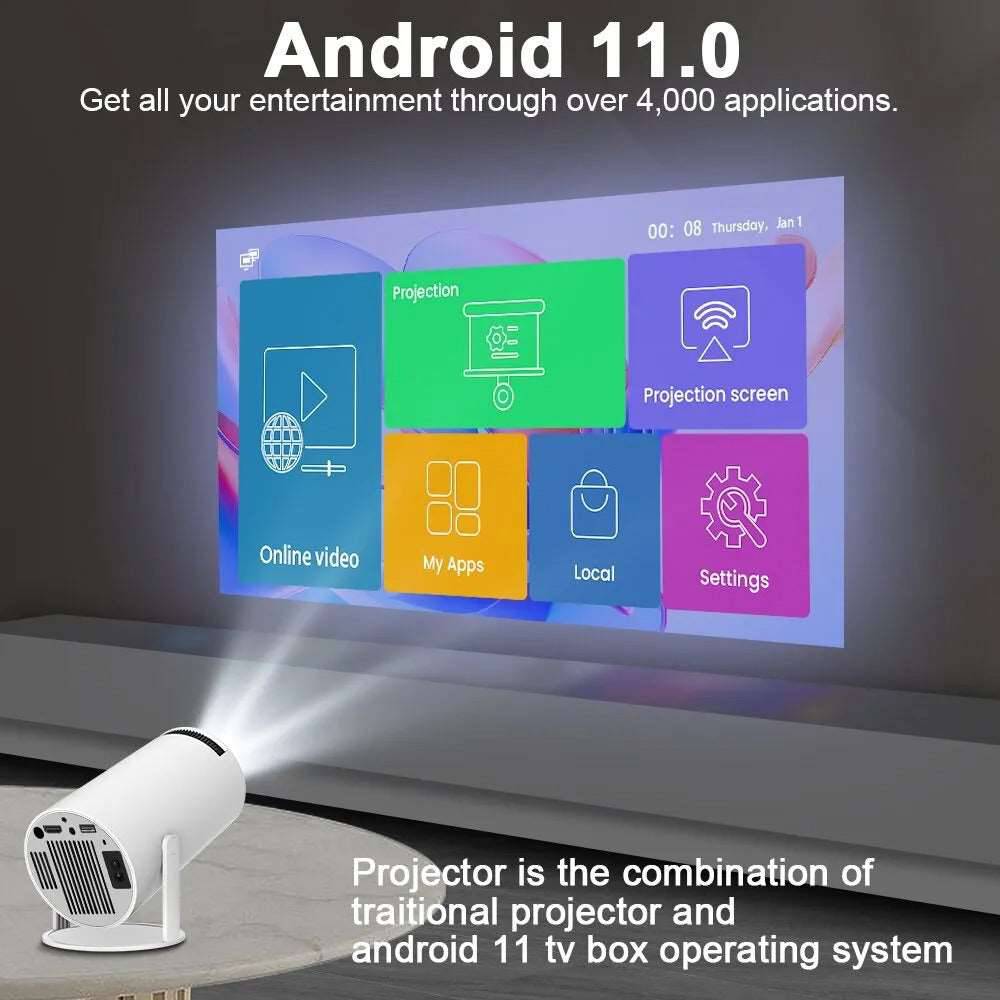 4K Android 11 Dual Wifi Projector Home Cinema Outdoor Projetor - TheWellBeing4All