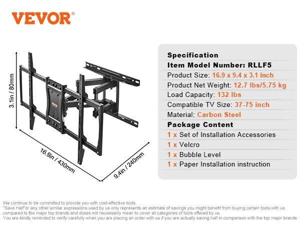 Full Motion TV Mount Fit for Most 26-90in TVs Swivel Tilt Horizontal Adjustment TV Wall Mount Bracket W/ Articulating Arms - TheWellBeing4All