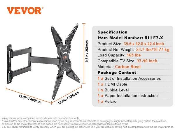 Full Motion TV Mount Fit for Most 26-90in TVs Swivel Tilt Horizontal Adjustment TV Wall Mount Bracket W/ Articulating Arms - TheWellBeing4All